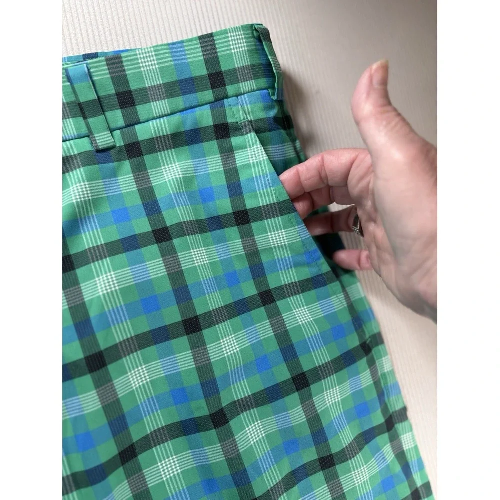 Nike Dri-Fit Standard‎ Fit Lightweight Golf Shorts Mens Size 38 Green Blue Plaid